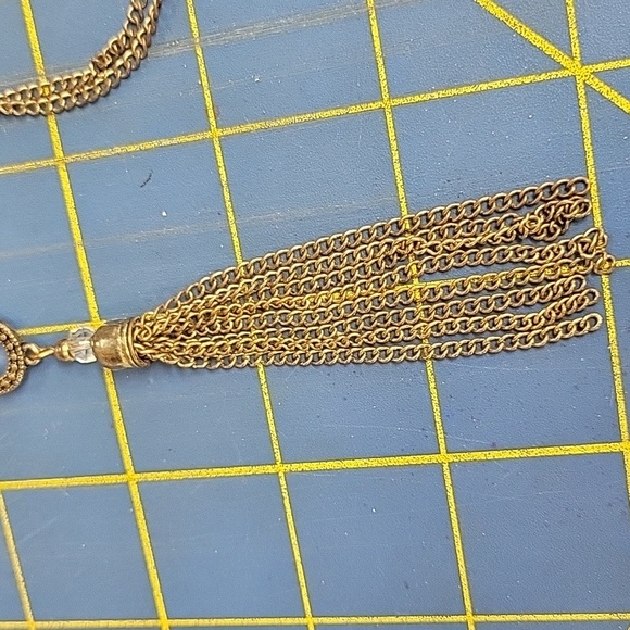 Vintage Antique Gold Tone Rhinestone Beads Tassel 30" + 3" Extension Necklace - Picture 8 of 8